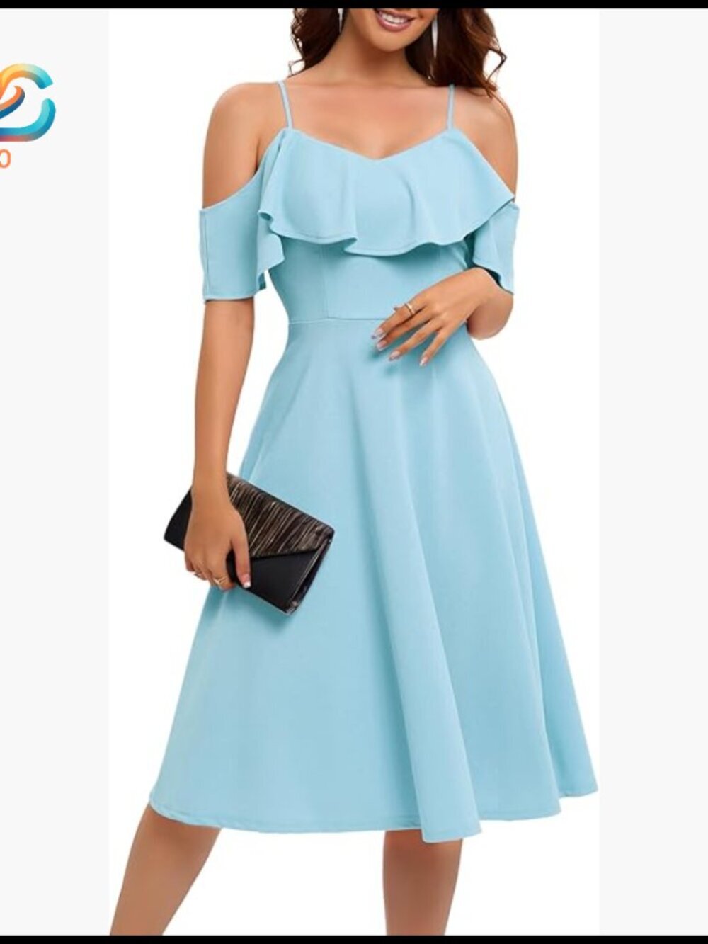 Off Shoulder A-Line Midi Dress Formal Wedding Guest Prom Party